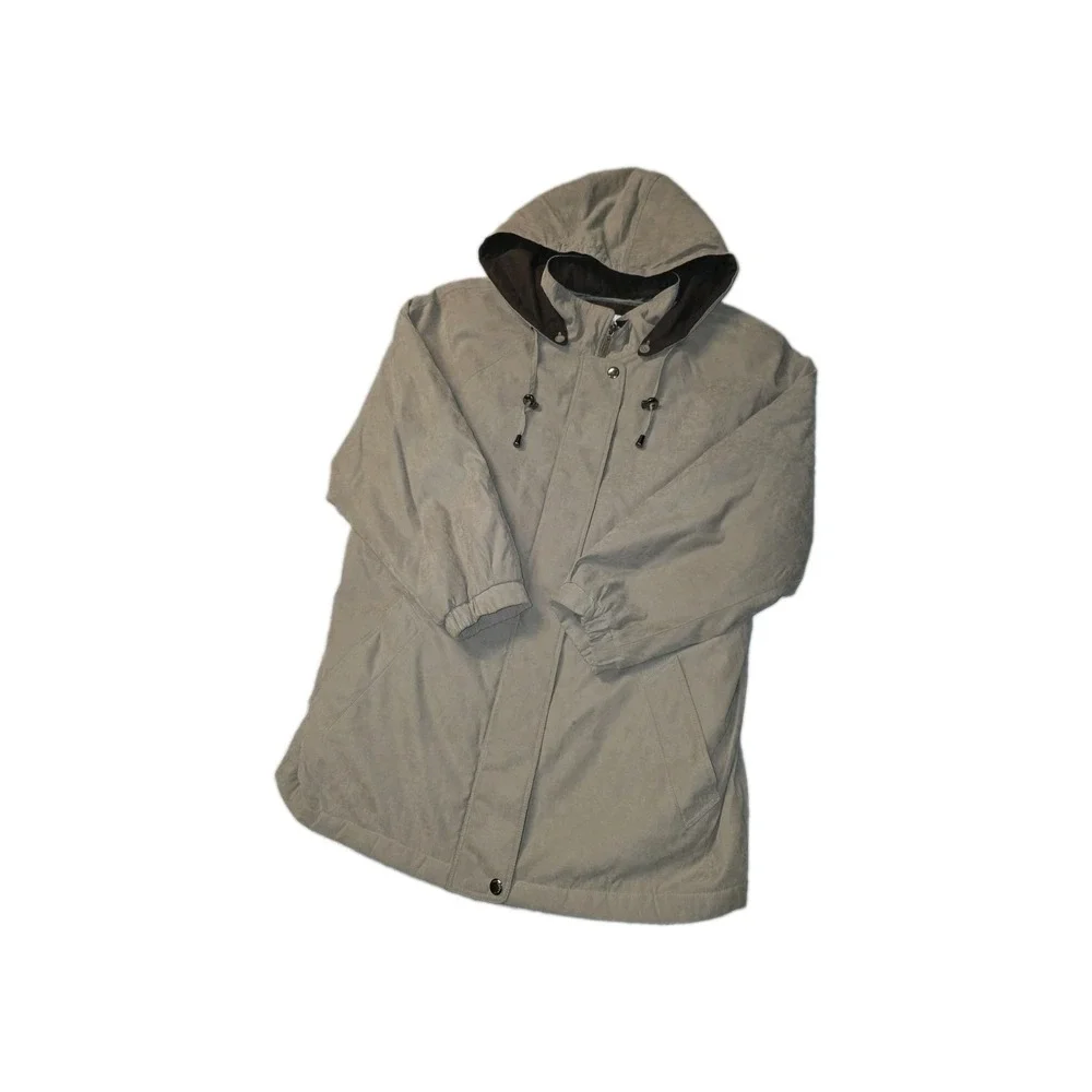 Liz Claiborne Women Brown Nylon Hooded Parka Jacket XL Mid-Length Coat